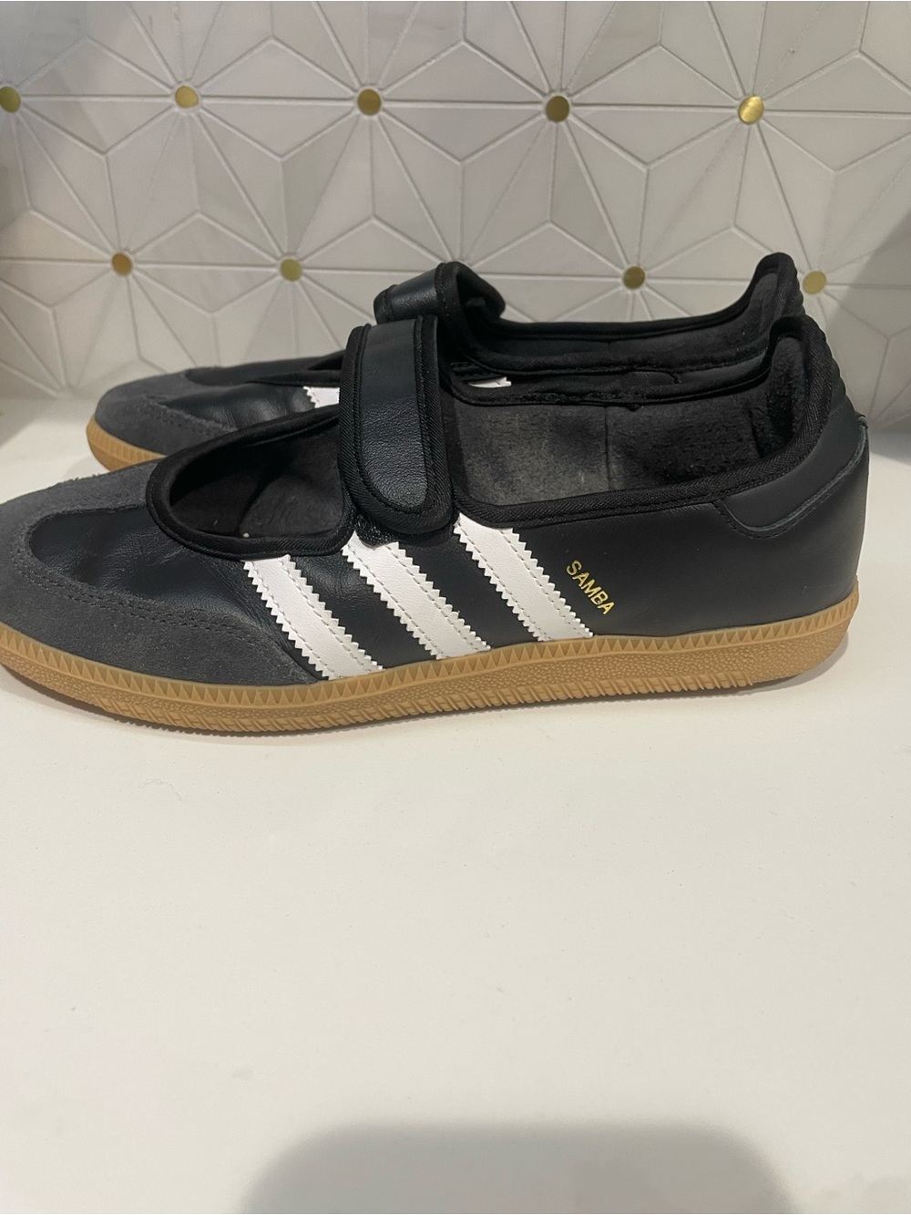 adidas Girls Black and Gray Mary Jane Sneakers with Gum Sole - Picture 3 of 4